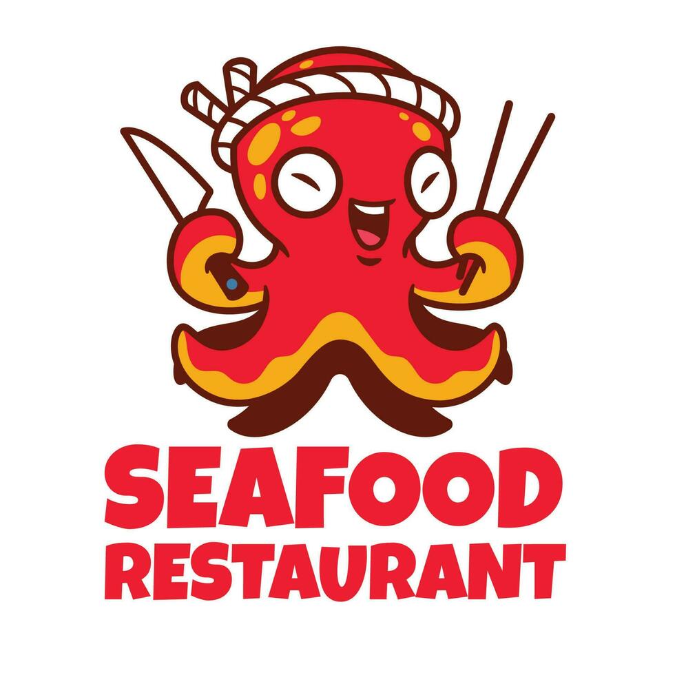 Octopus Chef Mascot Cartoon Logo vector