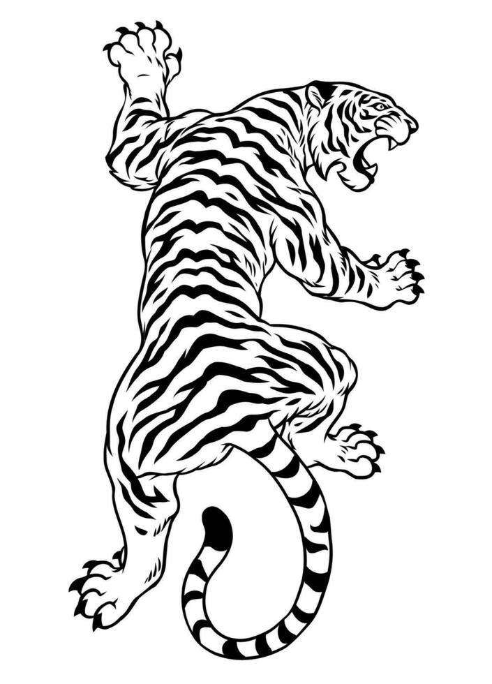 mano dibujado de Tigre en negro y blanco vector