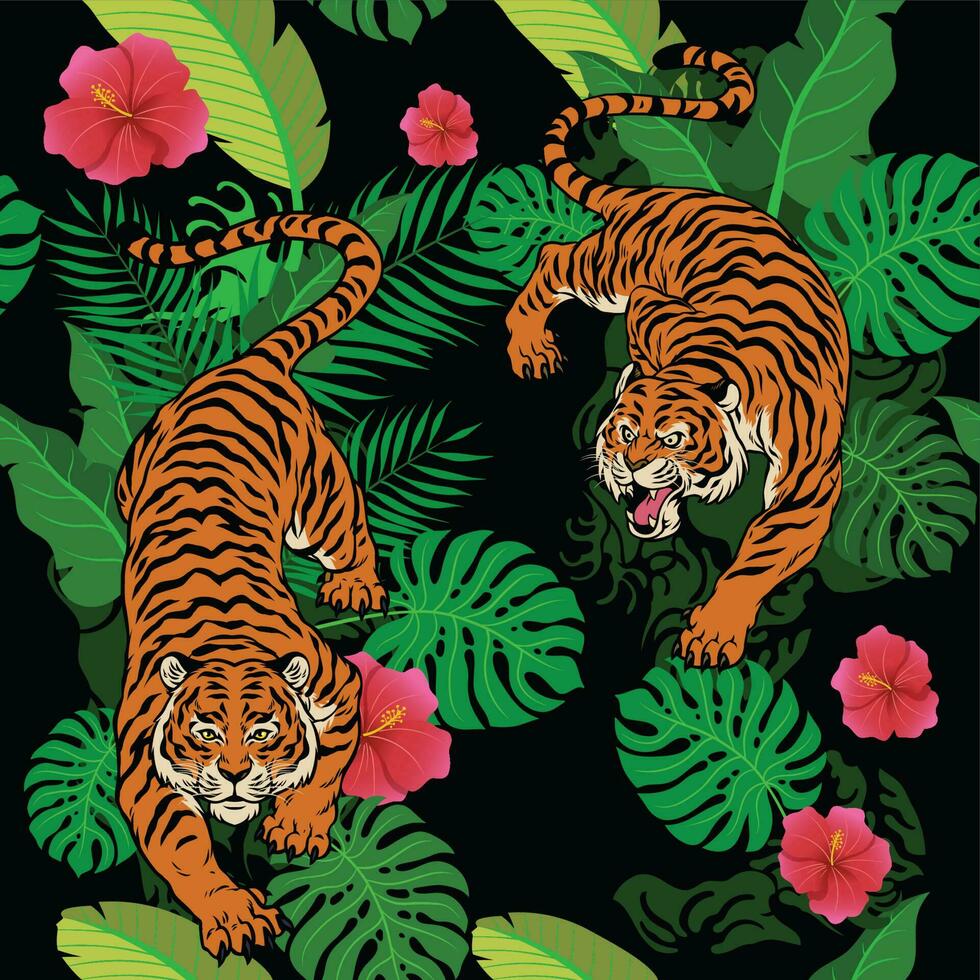 Pattern Hawaiian Tropical Tiger Illustration vector