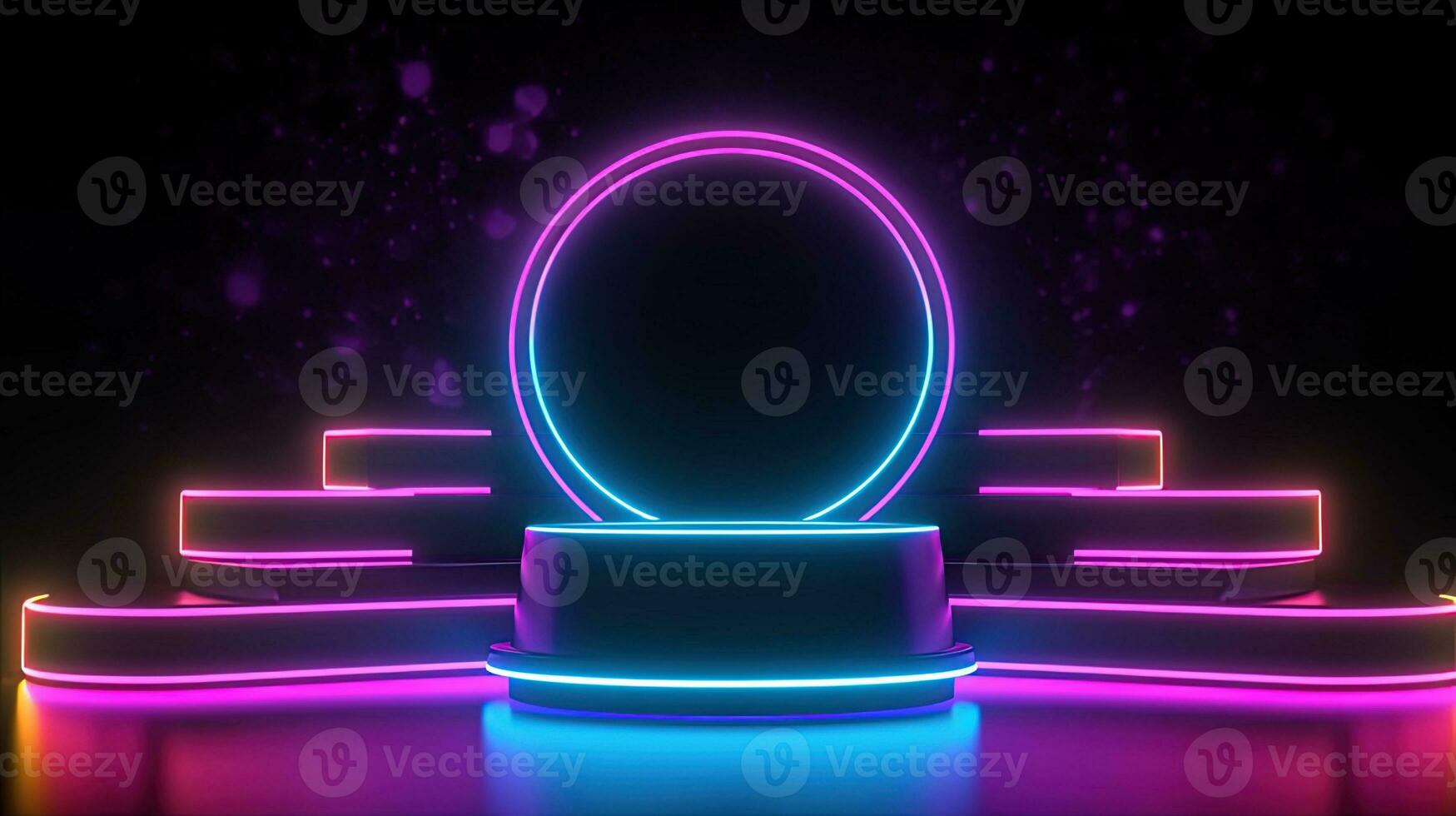 3D abstract background. Neon glowing podium. Empty scene for product presentation. photo