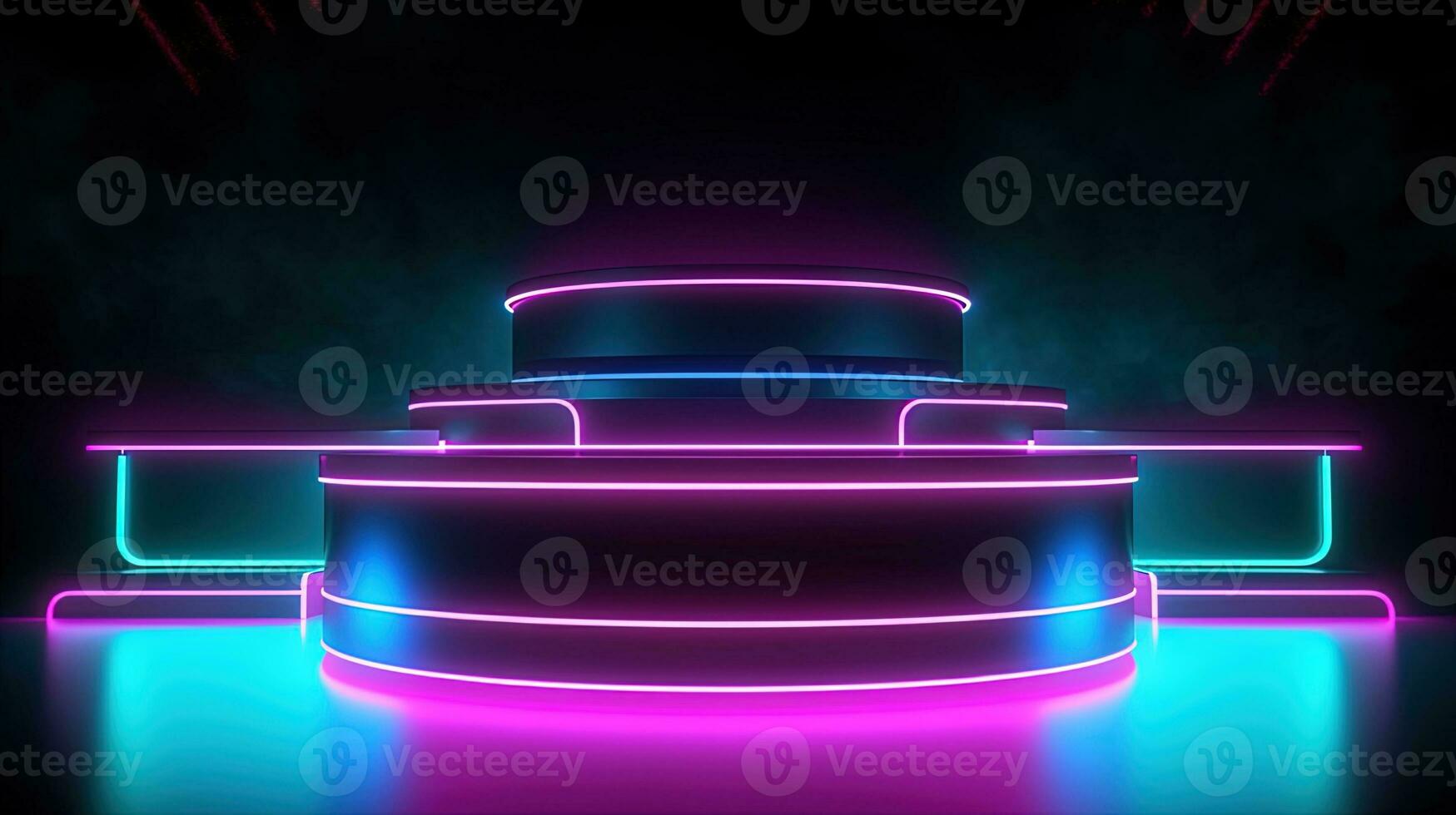 3D abstract background. Neon glowing podium. Empty scene for product presentation. photo