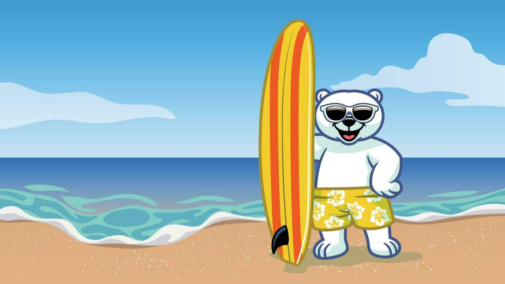 surfer polar bear vacation on the beach vector