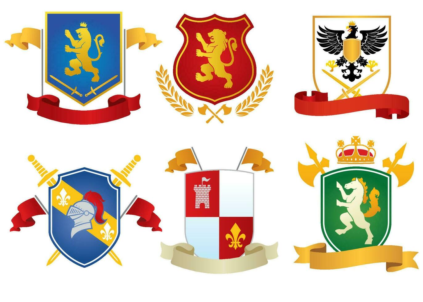 heraldic shield set collection vector