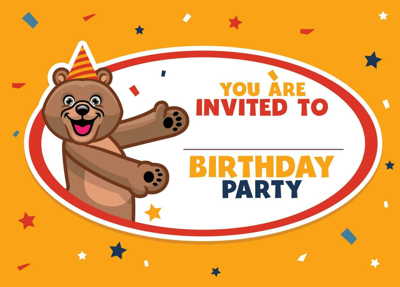 birthday invitation with cute brown bear vector