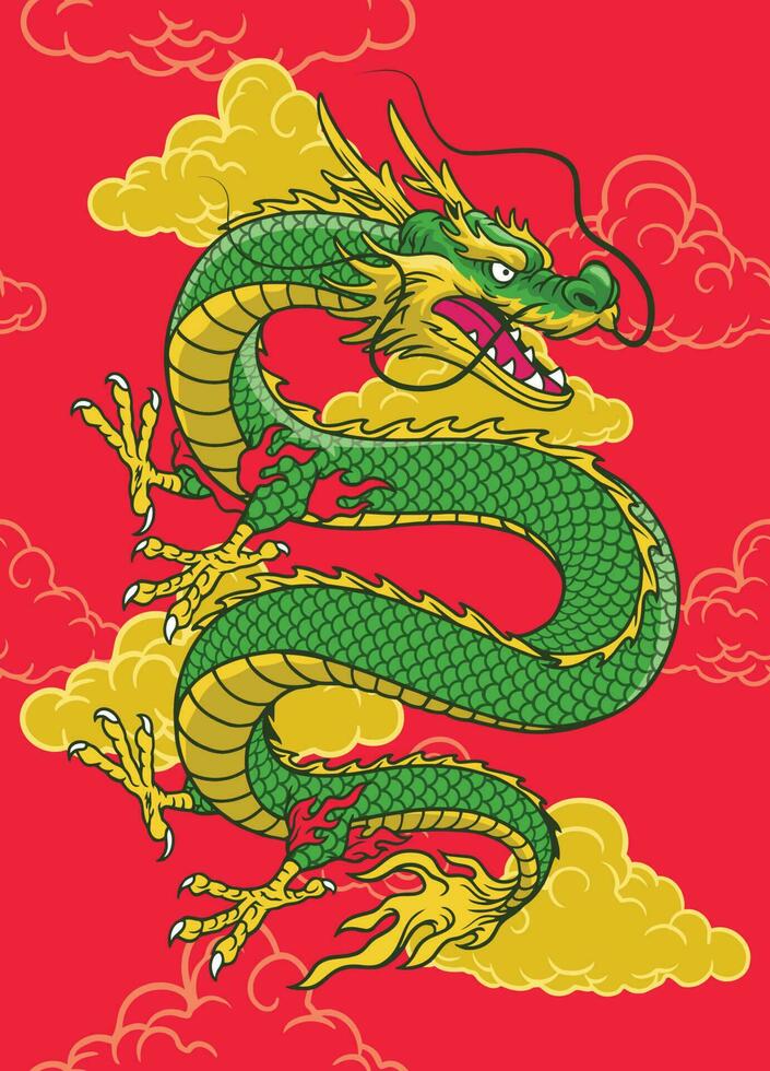 Oriental dragon in hand drawn style vector