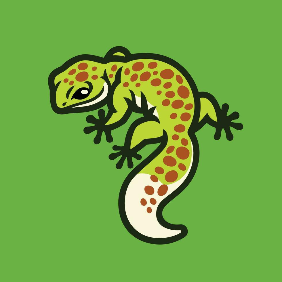 Cute green leopard gecko lizard logo vector