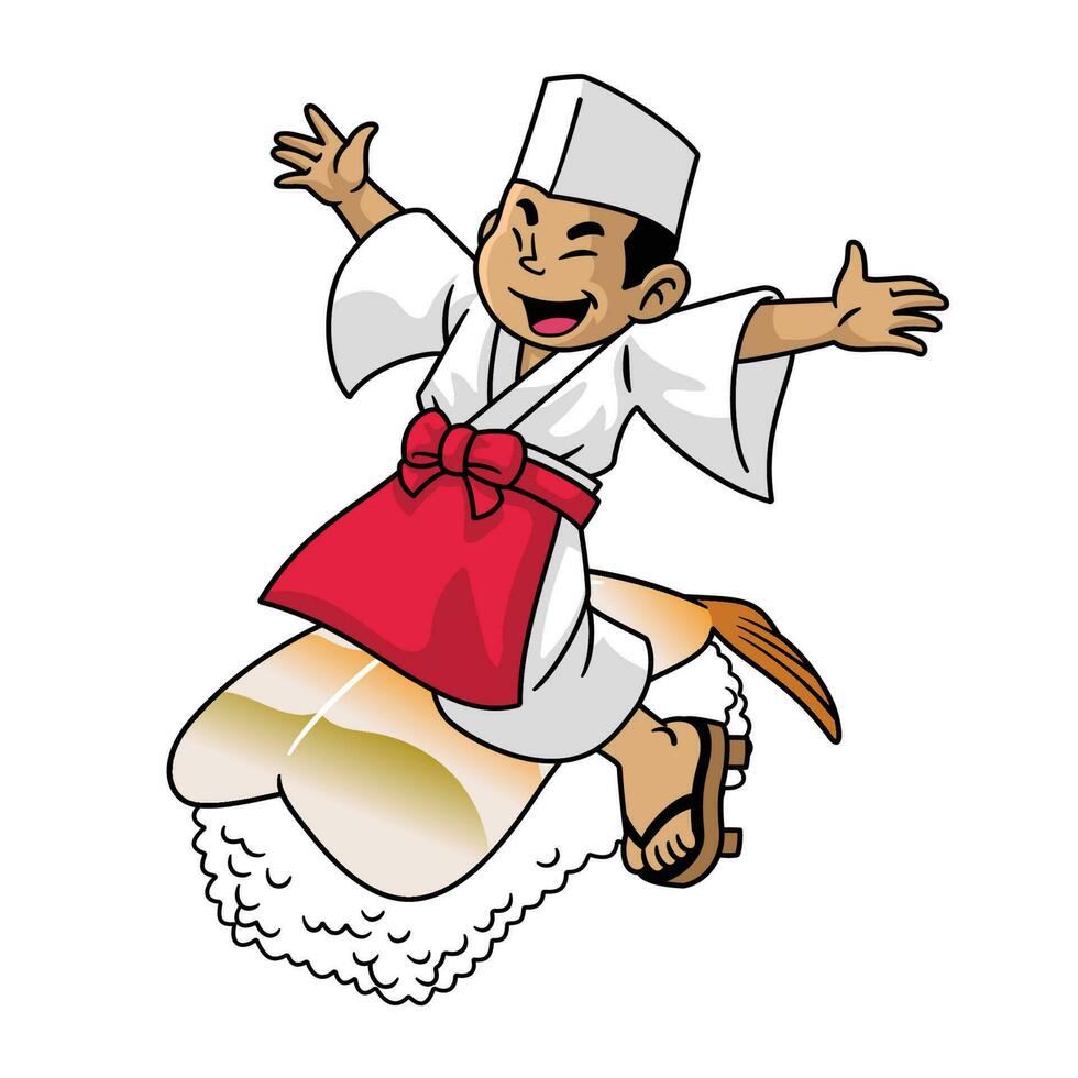 Sushi Chef Riding Big Sushi vector