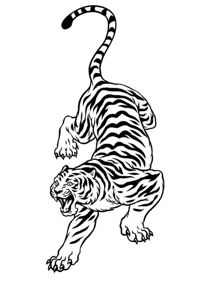 mano dibujado de negro y blanco estilo Tigre vector