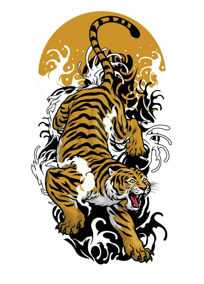 Clásico japonés tatuaje camisa diseño de Tigre vector