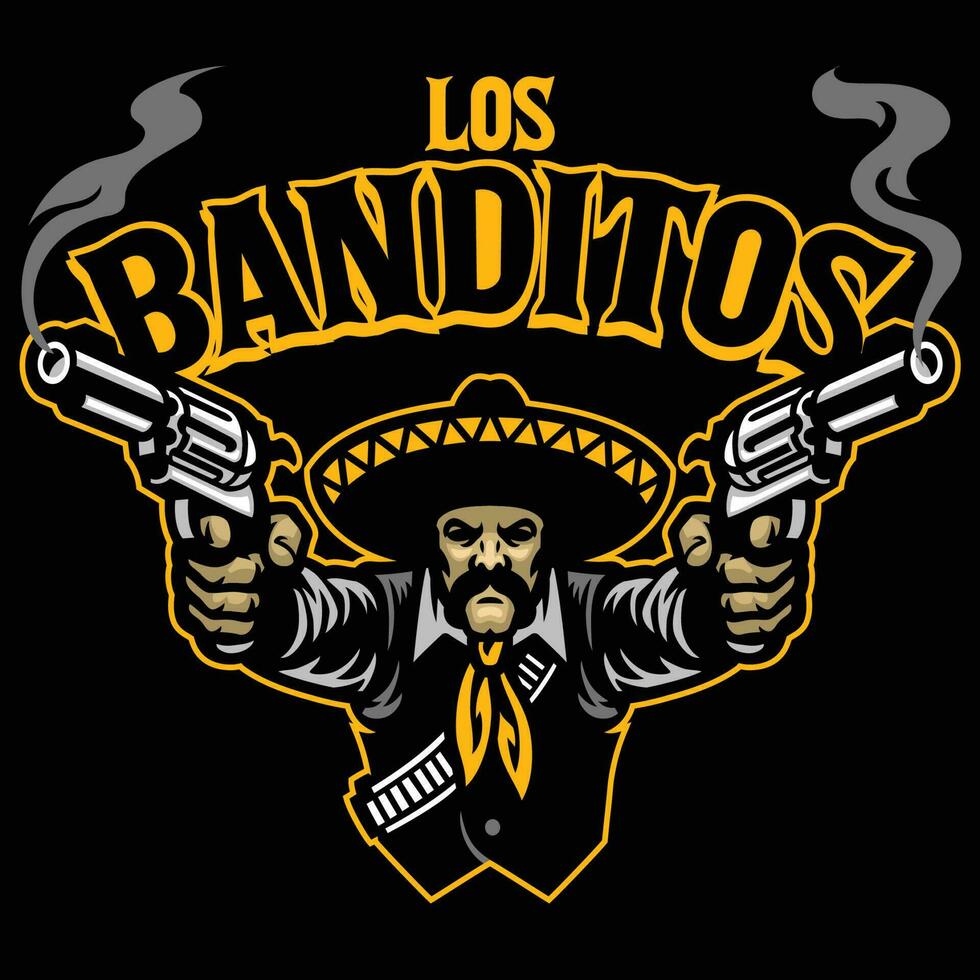 mexican man aiming two guns vector