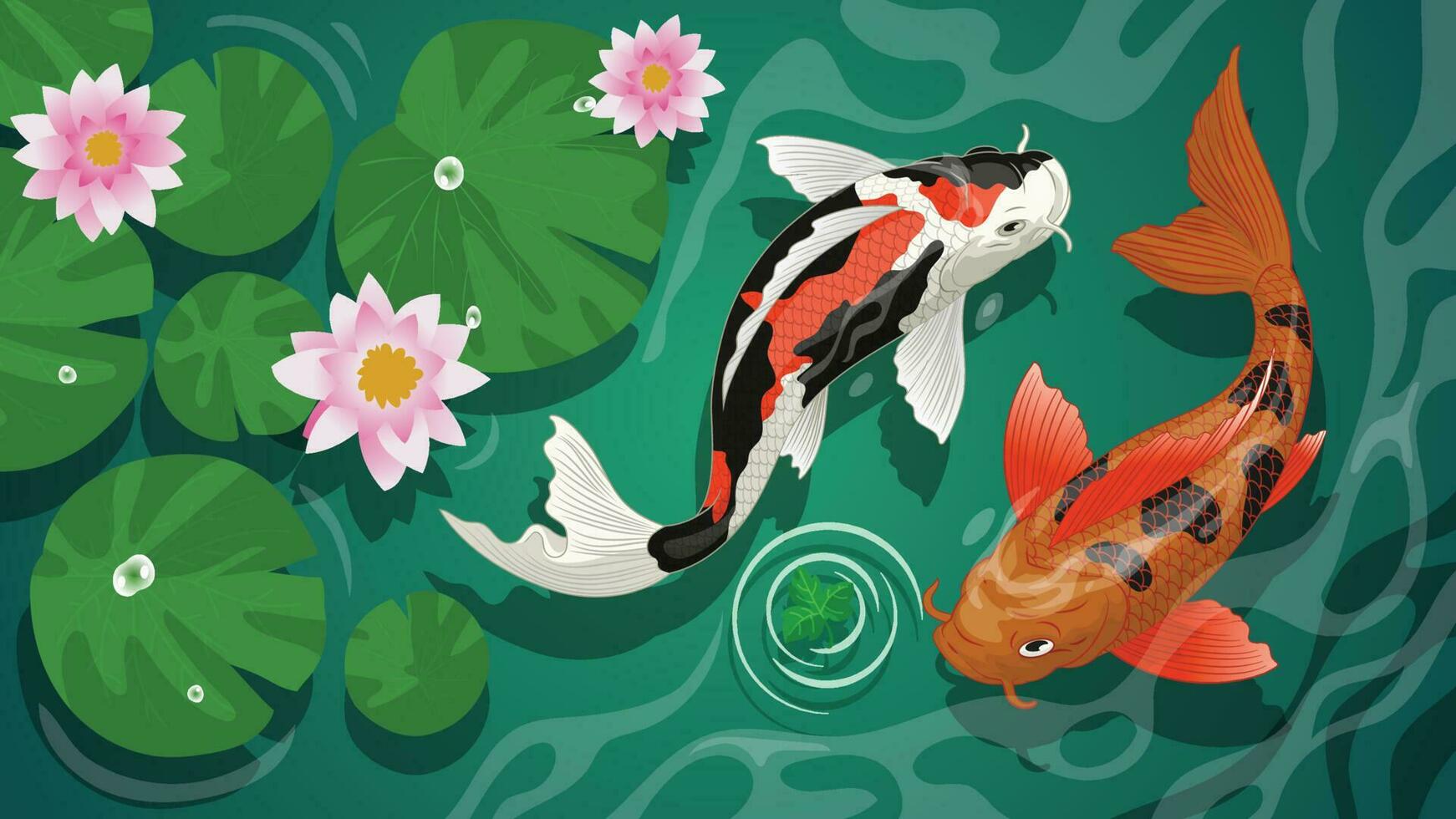 koi fishes swiming in the pond vector