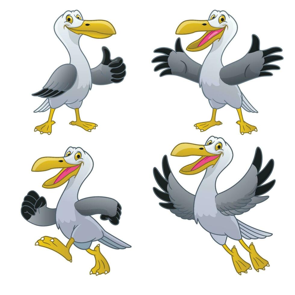 set happy cartoon of seagull character vector