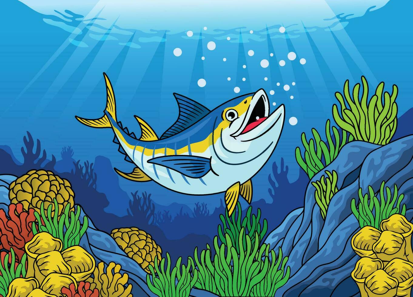 Tuna in the Coral Reef Sea vector