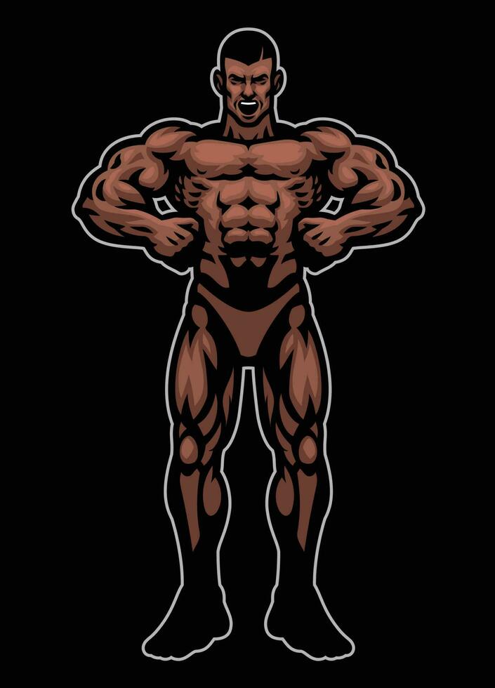 Black Bodybuilder Mascot Flexing His Muscle Body vector