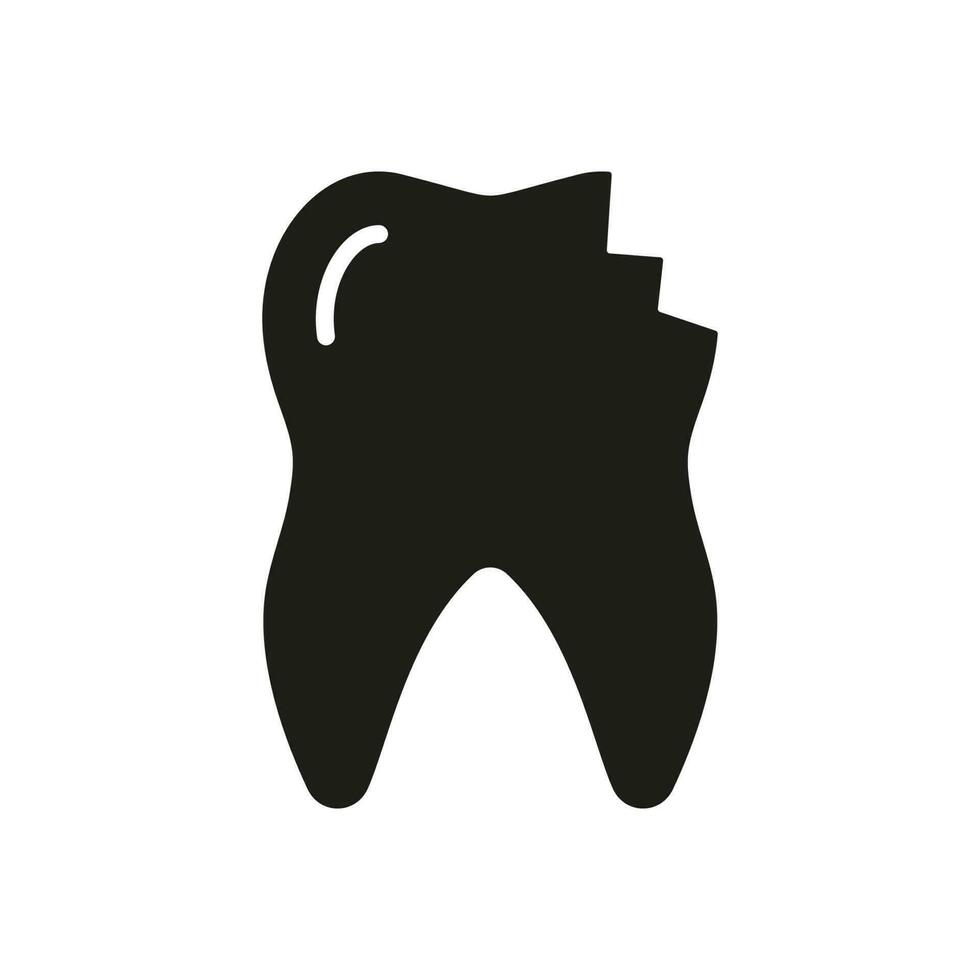 roto agrietado dientes silueta icono. astillado diente glifo pictograma. dañado esmalte médico dental problema. dental tratamiento signo. odontología símbolo. aislado vector ilustración.