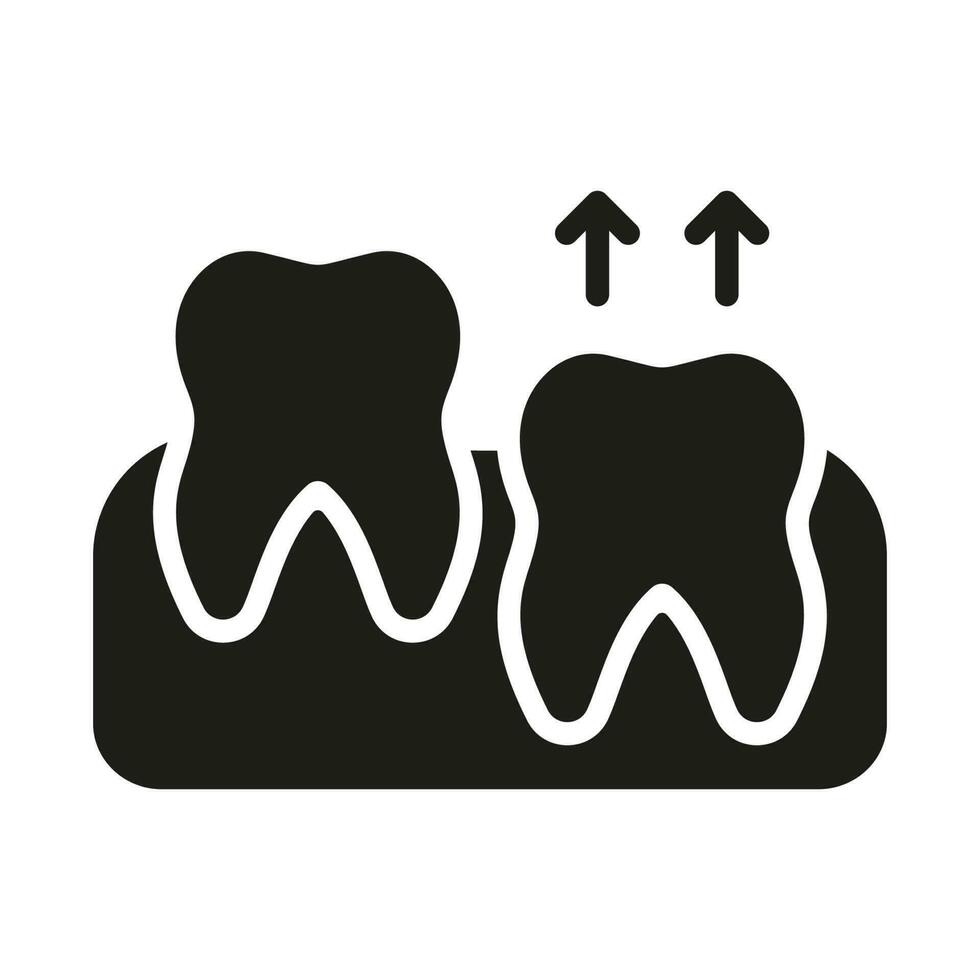 humano dientes crecimiento silueta icono. dientes erupción glifo pictograma. sabiduría dentición proceso. oral medicamento. dental tratamiento sólido signo. odontología símbolo. aislado vector ilustración.