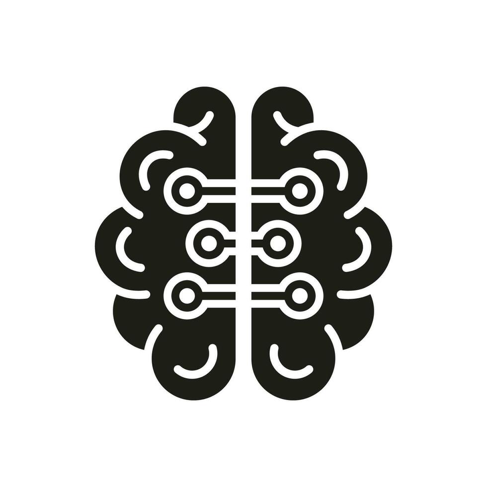 Creative Network Black Silhouette Icon. Human Brain with Circuit, Digital Technology Concept. Artificial Intelligence Glyph Symbol. Tech Science Solid Pictogram. Isolated Vector Illustration.