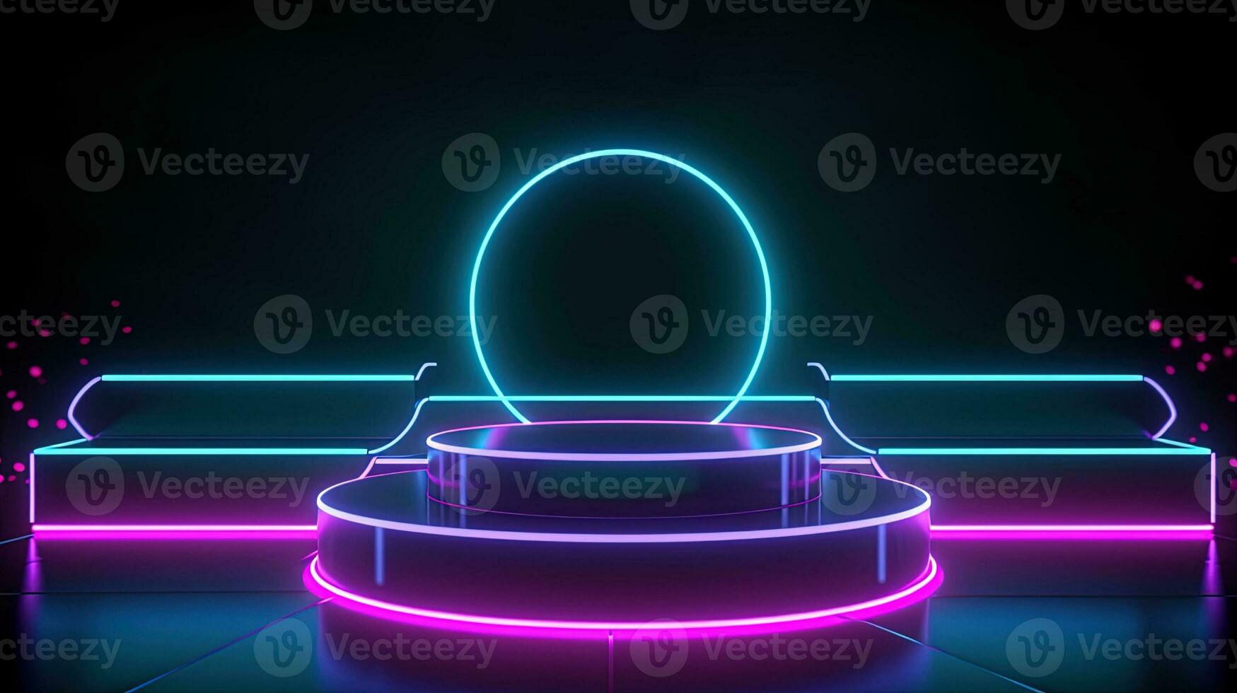 3D abstract background. Neon glowing podium. Empty scene for product presentation. photo