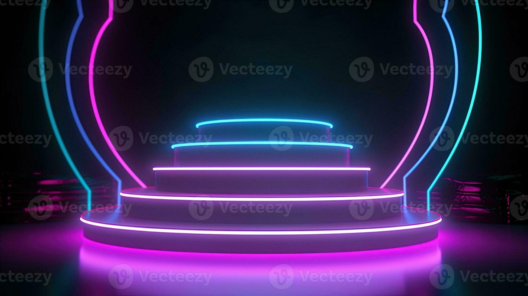 3D abstract background. Neon glowing podium. Empty scene for product presentation. photo