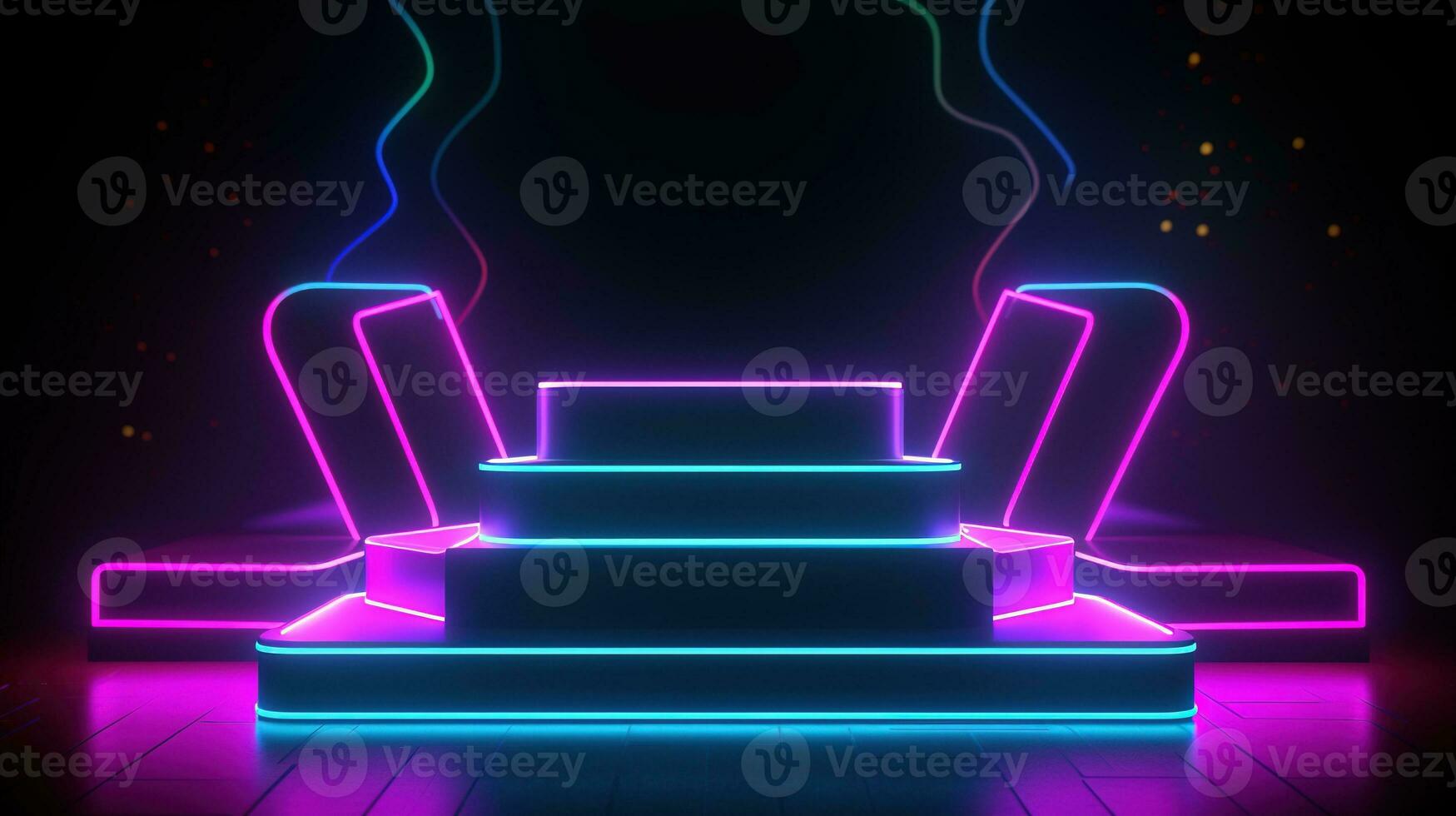 3D abstract background. Neon glowing podium. Empty scene for product presentation. photo