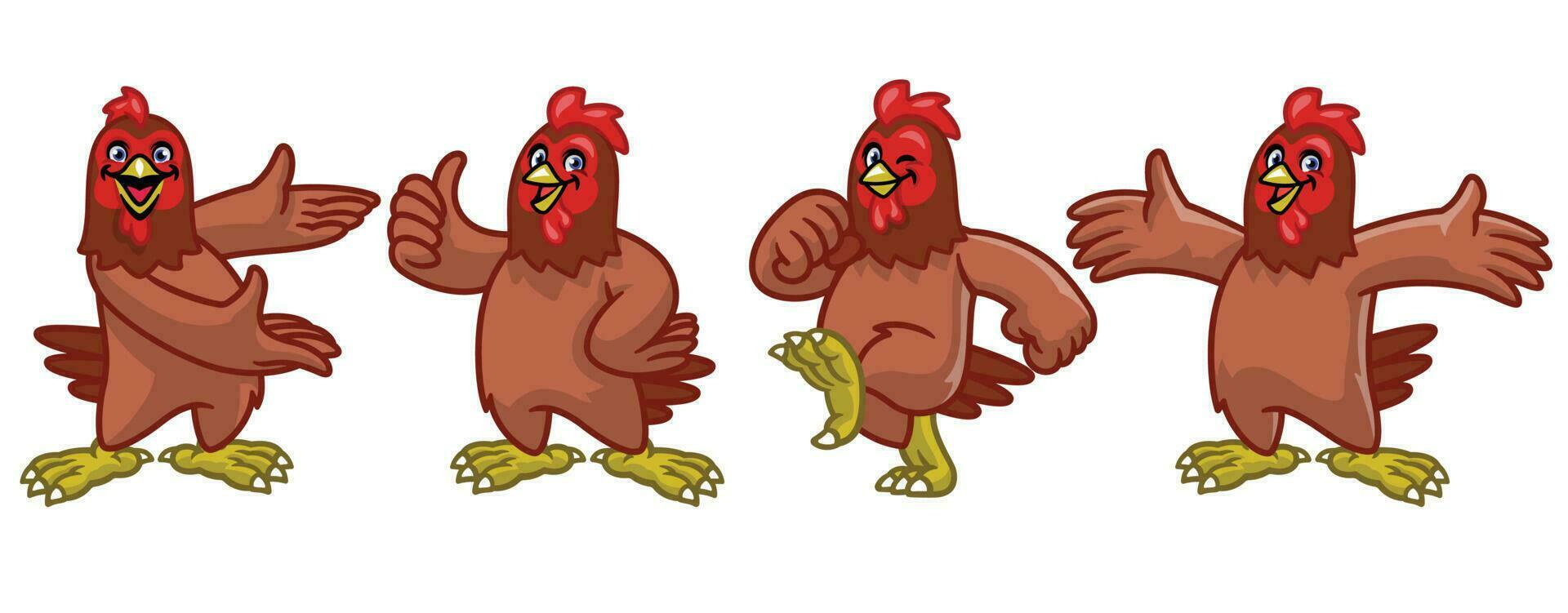 set cartoon character of funny chicken hen vector