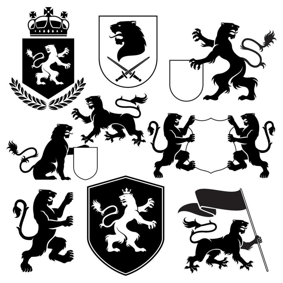 heraldic tiger silhouette set vector