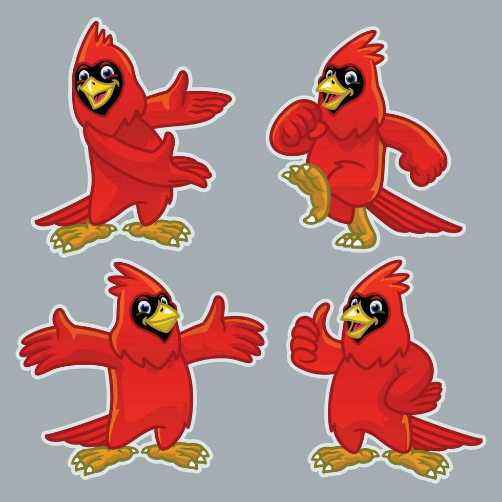 conjunto dibujos animados de gracioso cardenal pájaro vector
