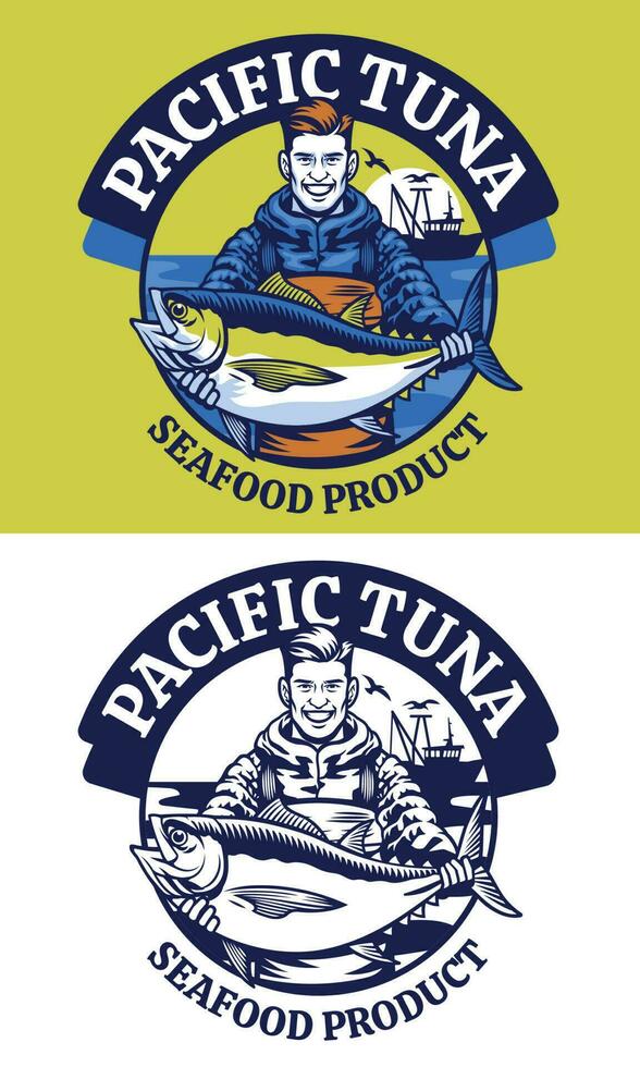man with big catch of tuna fish vector