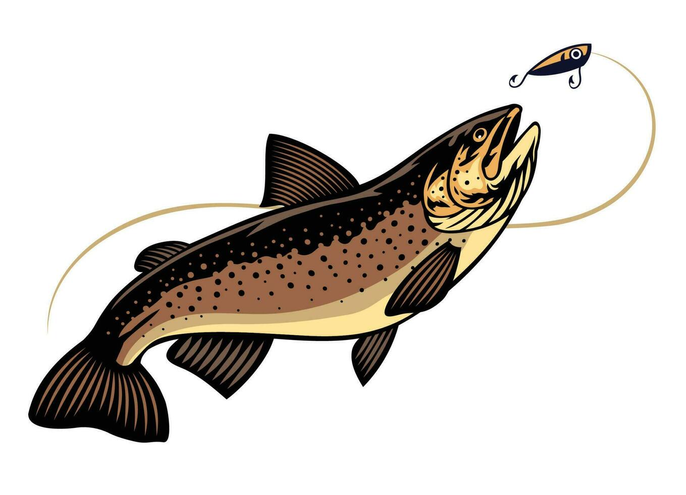 trout fish swimming chasing the fishing lure vector