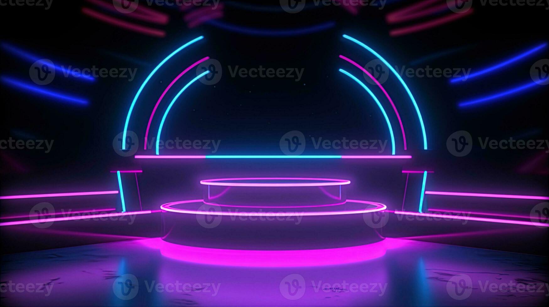 3D abstract background. Neon glowing podium. Empty scene for product presentation. photo