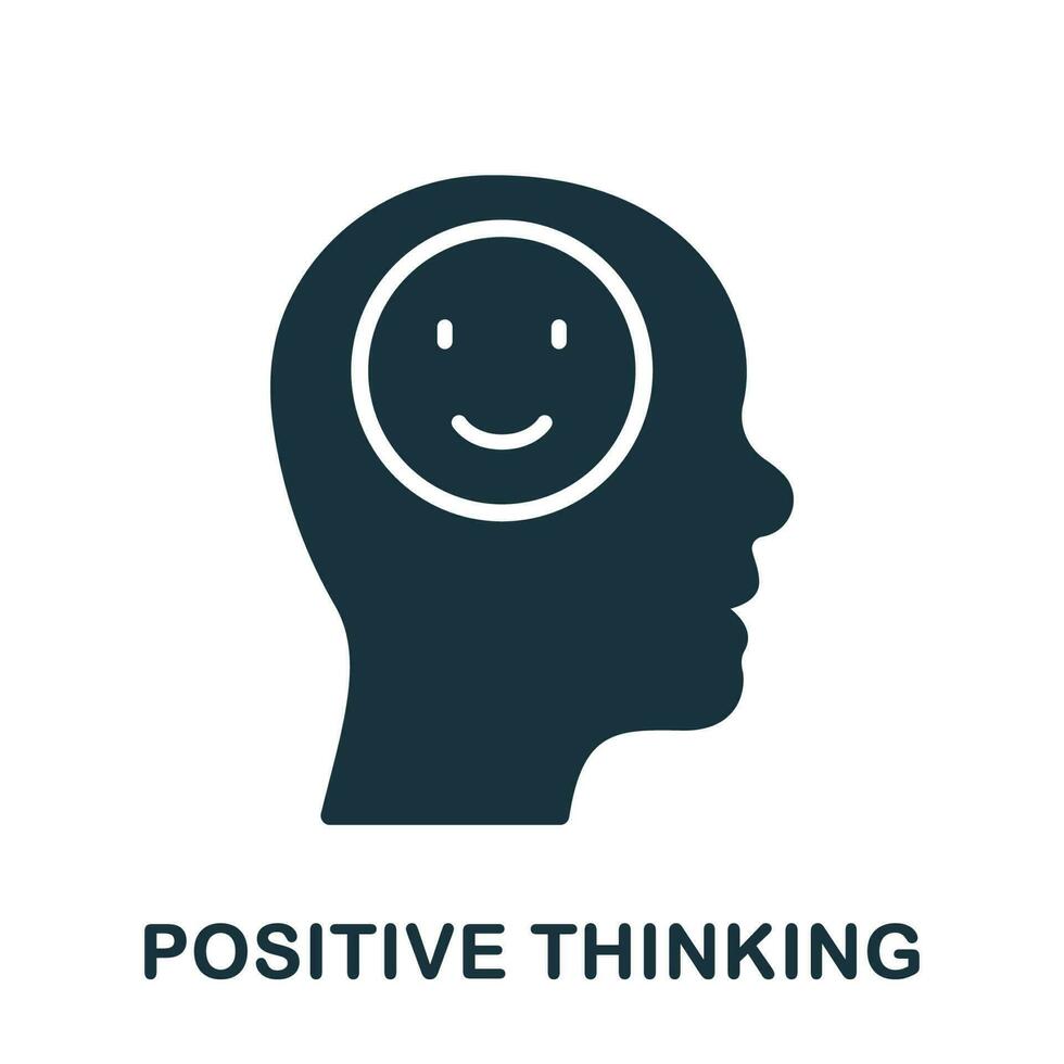 Positive Thinking and Inspiration Silhouette Icon. Smile in Human Head Glyph Pictogram. Mental Health Solid Sign. Intellectual Process, Optimistic Good Emotion Symbol. Isolated Vector Illustration.