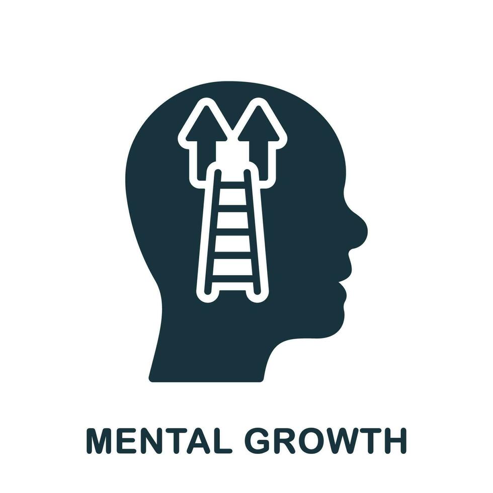 Mental Growth Silhouette Icon. Psychology Therapy Solid Sign. Human Head with Ladder. Intellectual Process Symbol. Potential Career Success Motivation Glyph Pictogram. Isolated Vector Illustration.