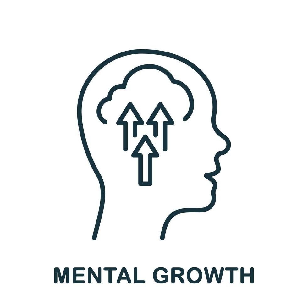 Mental Growth Line Icon. Human Head with Arrow Up Linear Pictogram. Psychology Therapy Outline Sign. Intellectual Process, Development Symbol Concept. Editable Stroke. Isolated Vector Illustration.