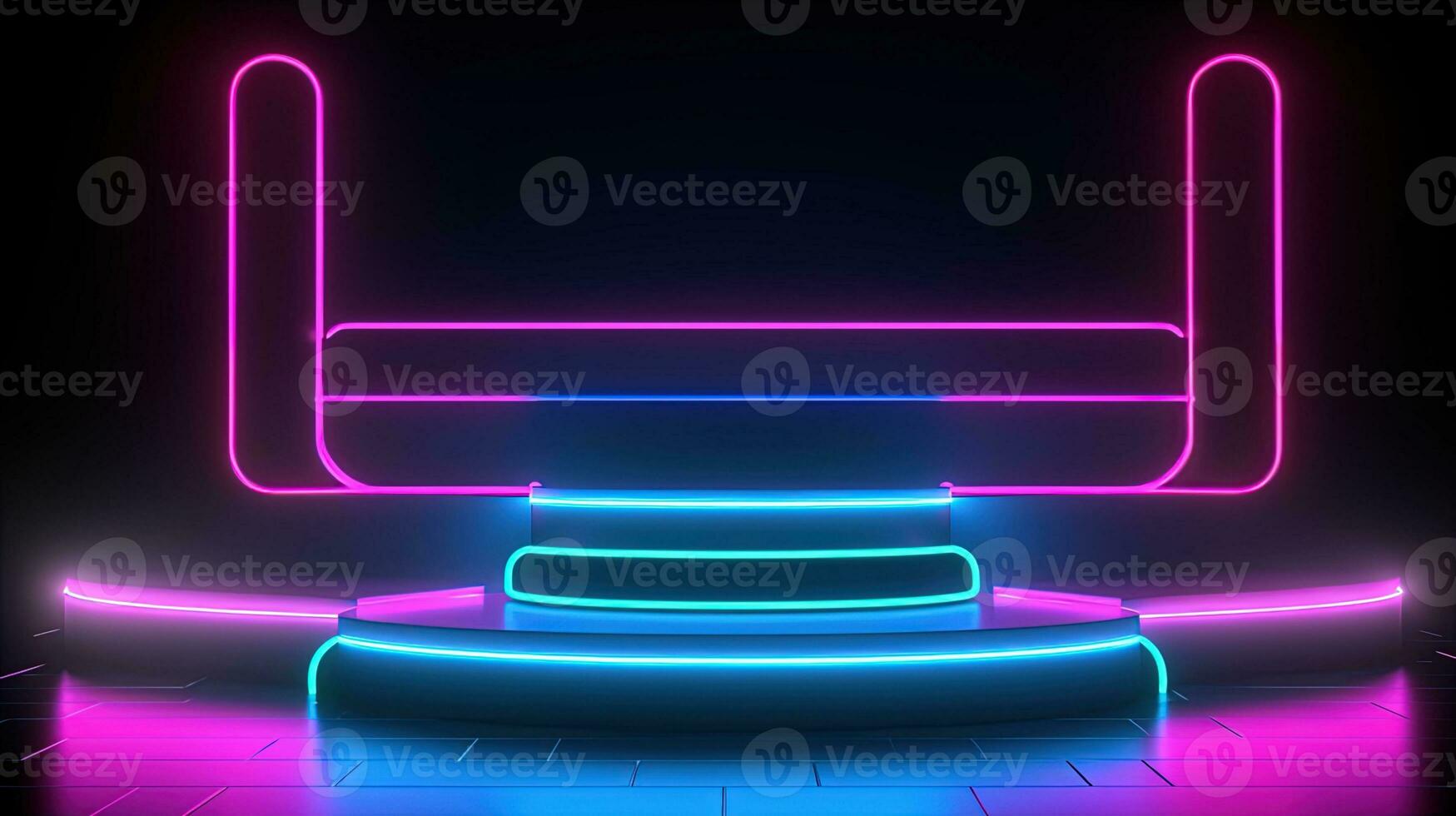 3D abstract background. Neon glowing podium. Empty scene for product presentation. photo