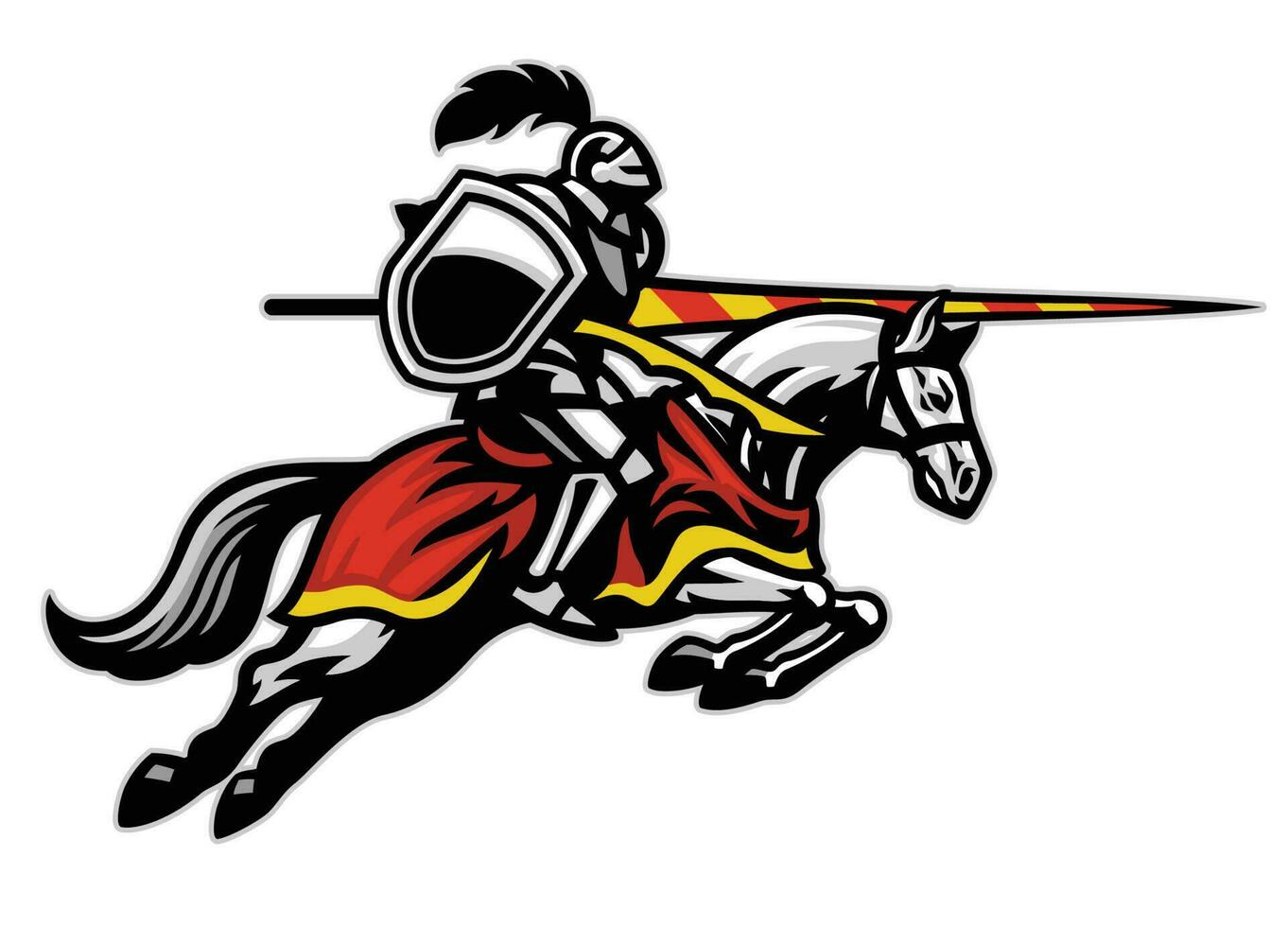 medieval jousting sport player ride running horse vector