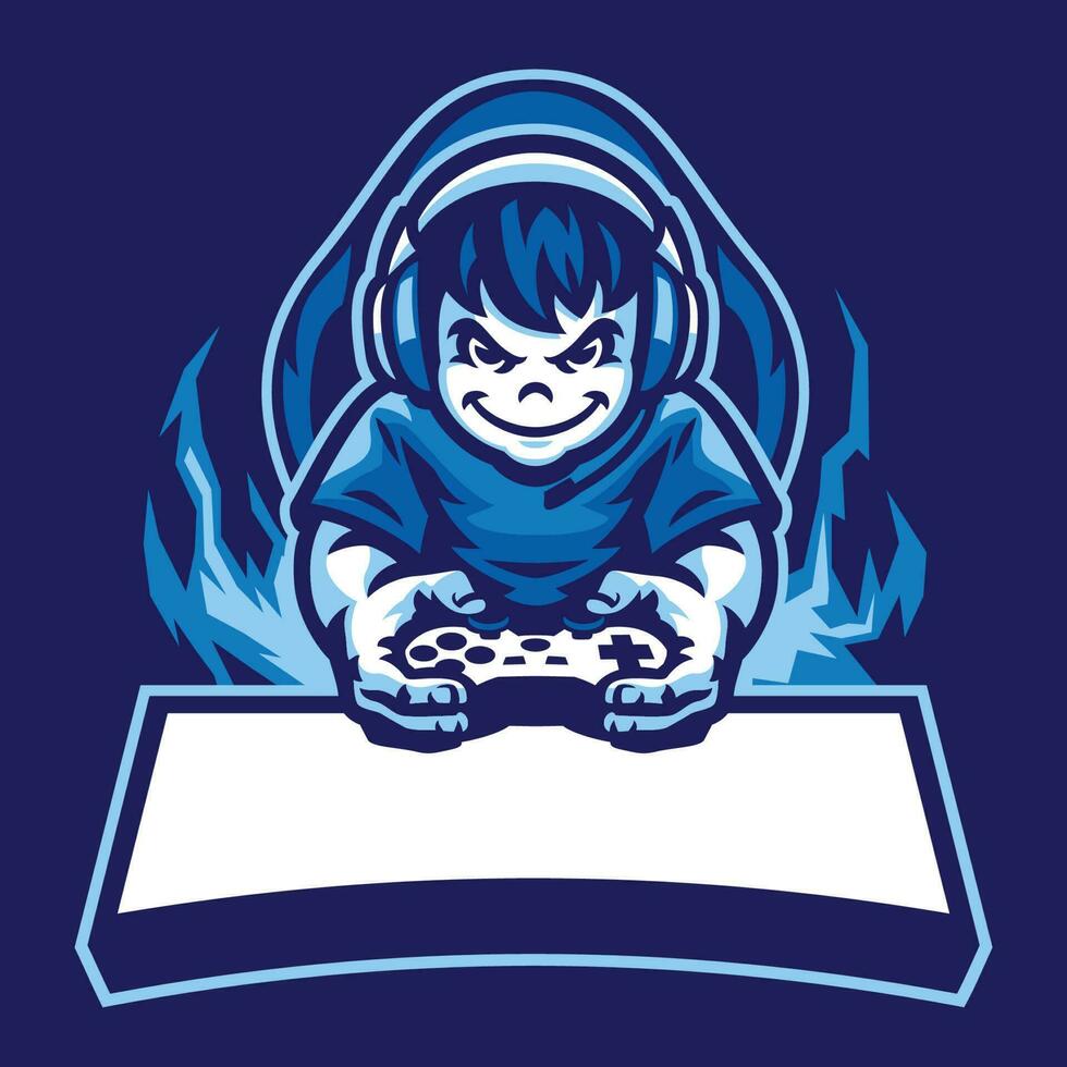 cartoon boy gaming mascot logo vector