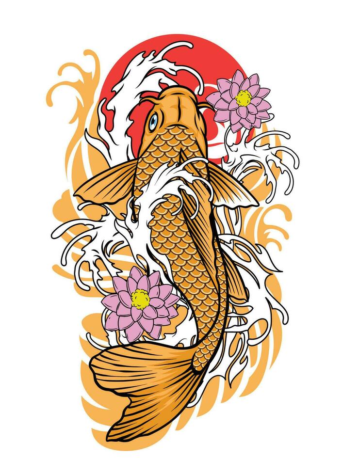 koi fish tattoo design in vintage look vector