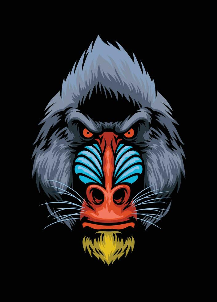 Hand Drawn style of Mandrill monkey head vector