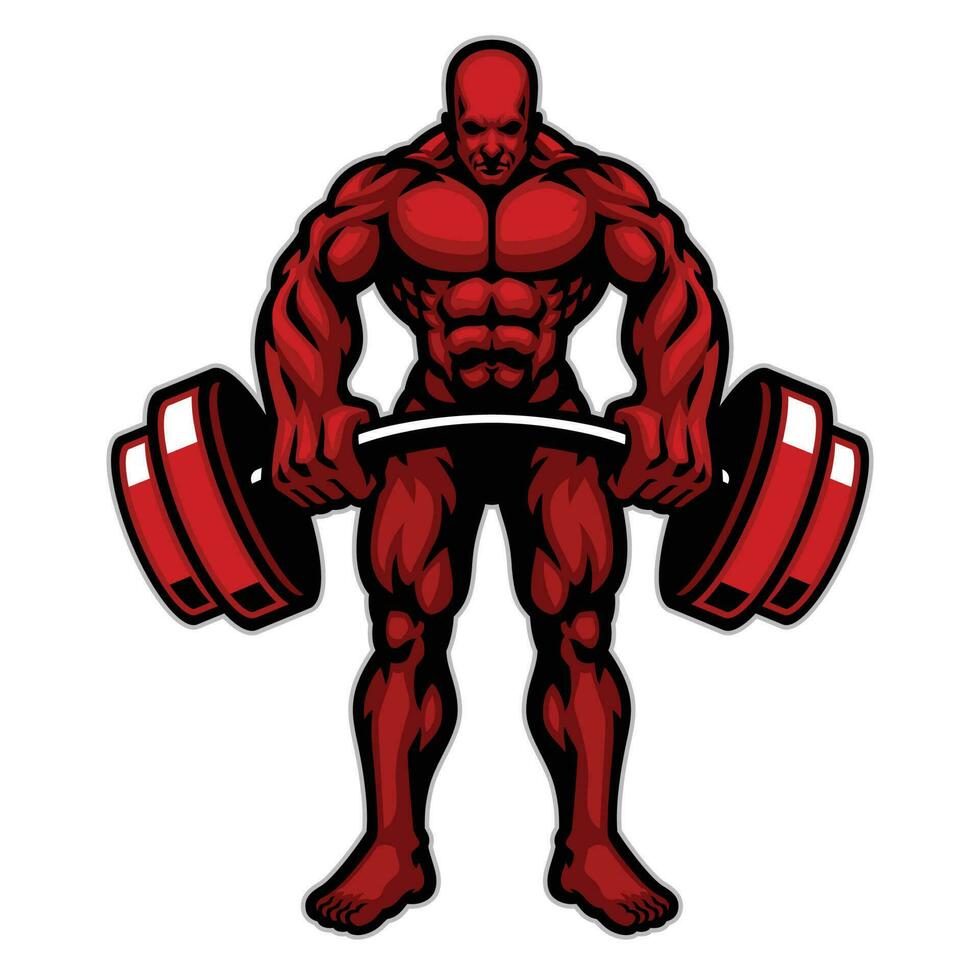 Muscle Bodybuilder Mascot logo Lift Barbell vector