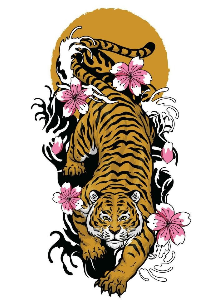 Vintage Japanese Tattoo Style Design of Tiger vector