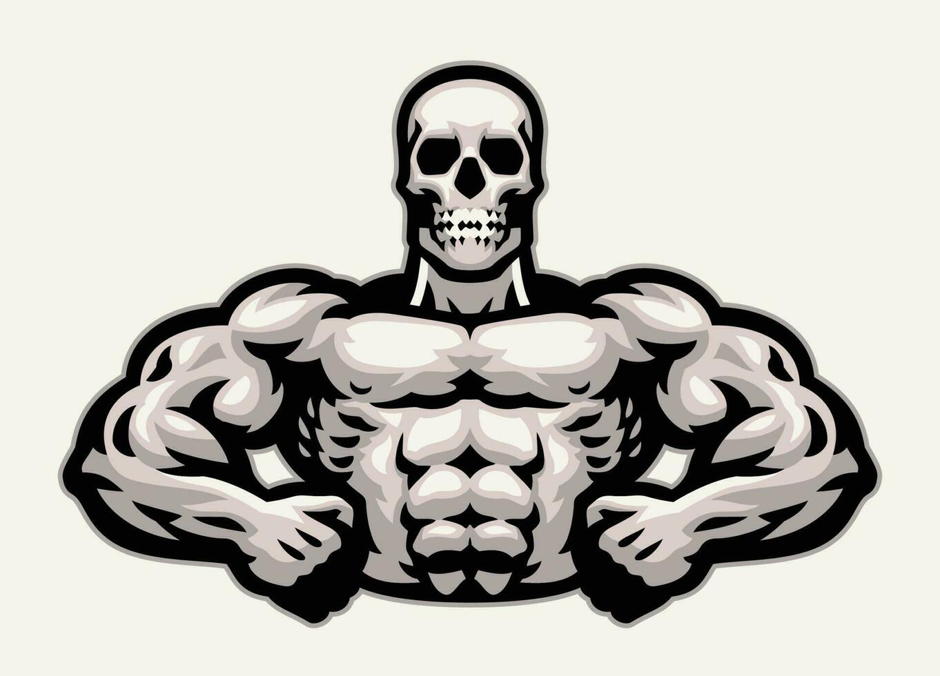 Skull Bodybuilder Mascot Flexing His Muscle vector
