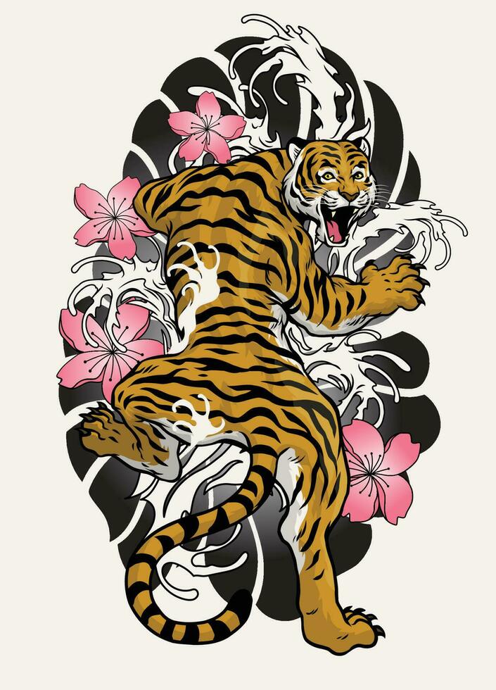 Vintage Tattoo Style Design of Tiger vector