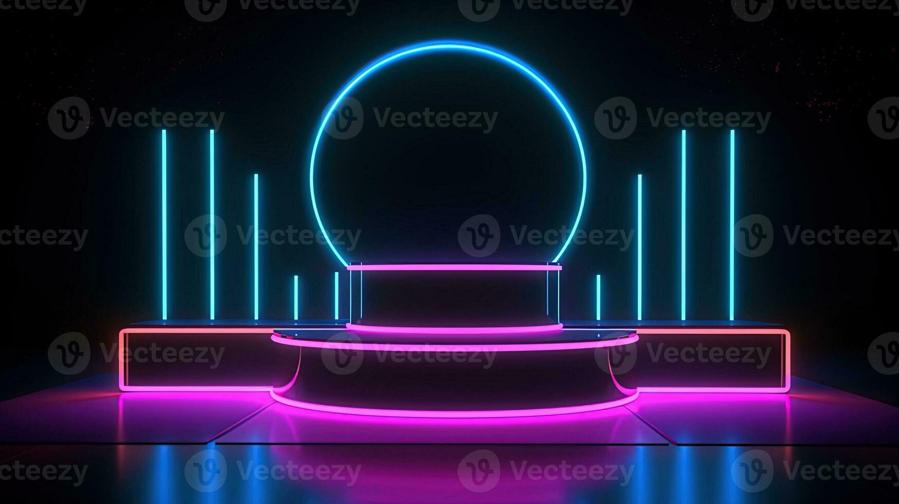 3D abstract background. Neon glowing podium. Empty scene for product presentation. photo