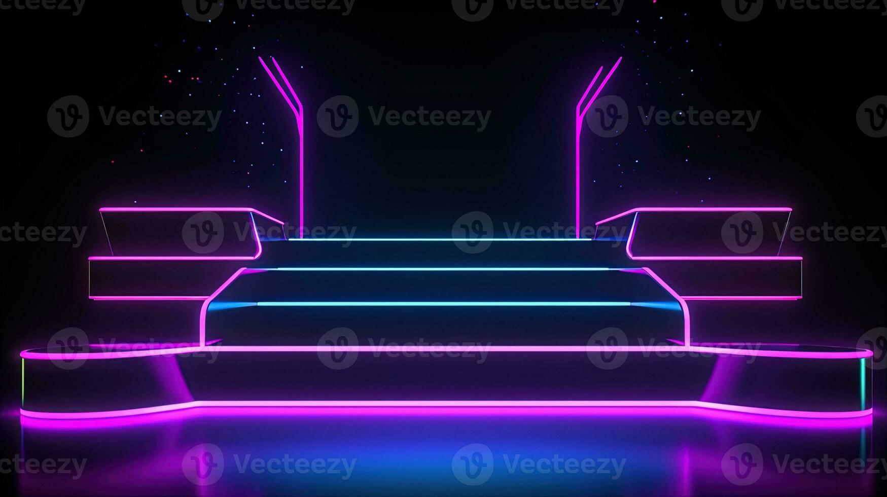 3D abstract background. Neon glowing podium. Empty scene for product presentation. photo