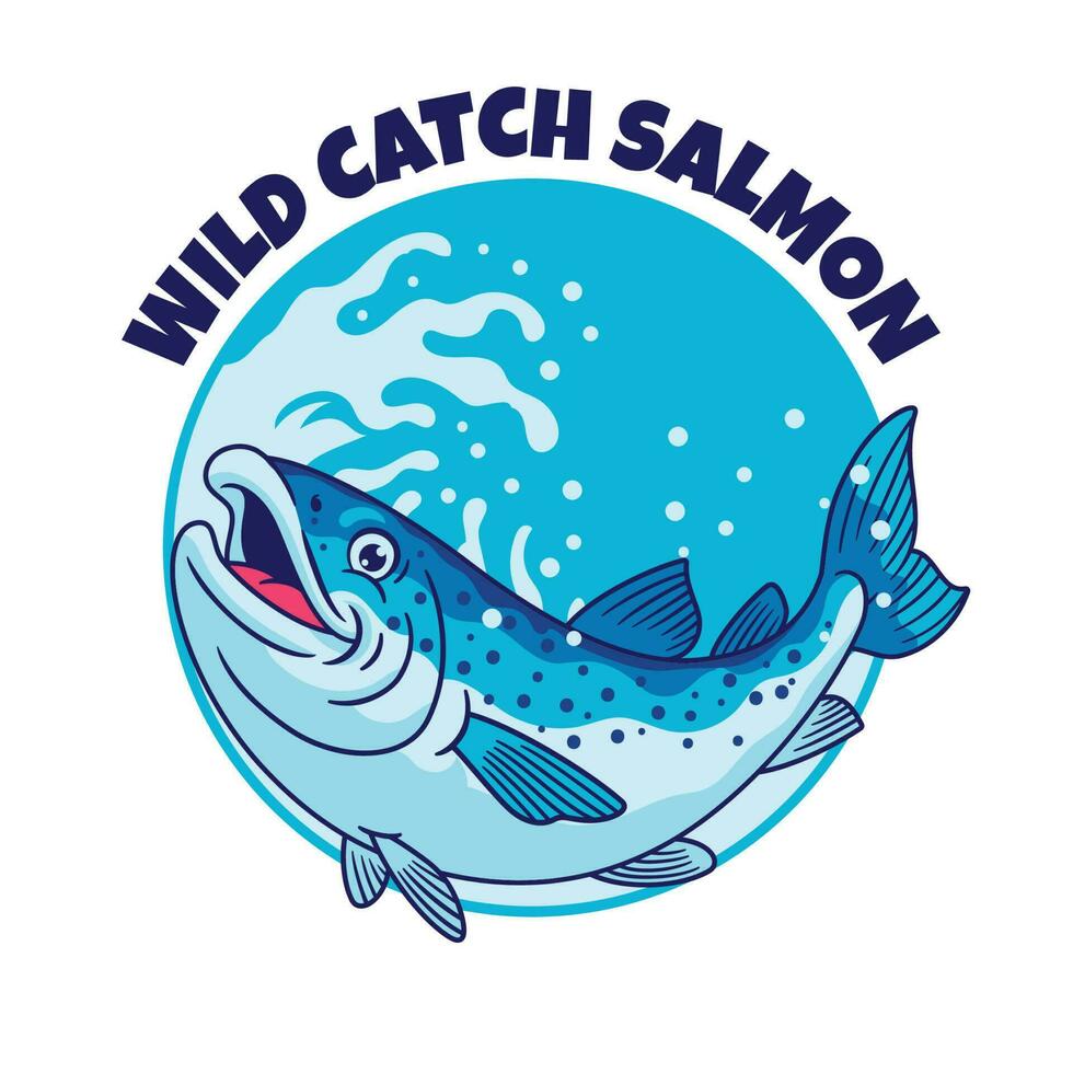 mascota logo de dibujos animados salmón pescado vector
