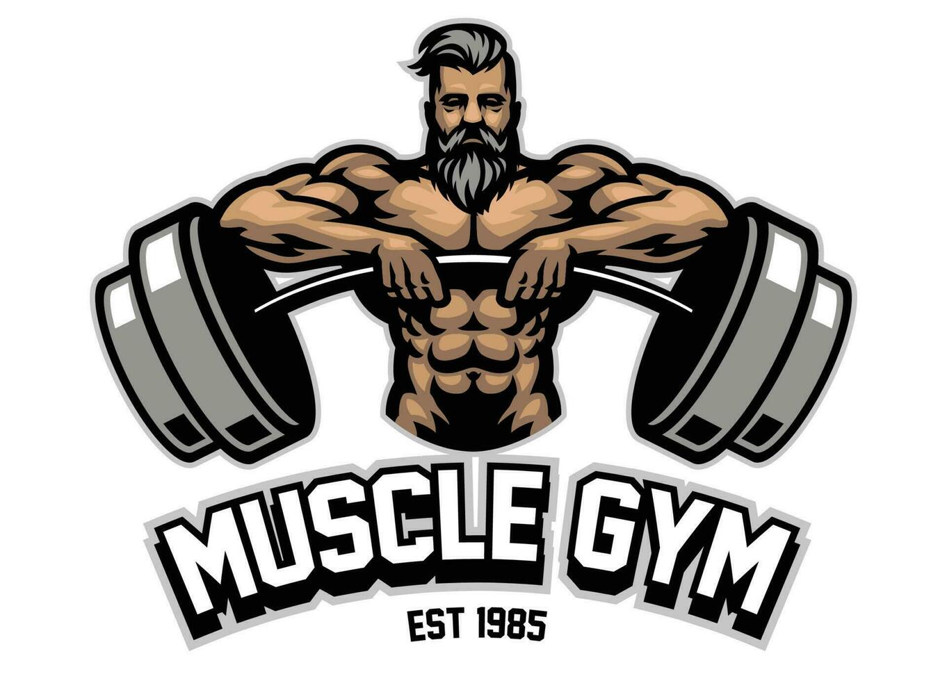 Bearded Powerlifter Muscle Man Mascot Logo vector