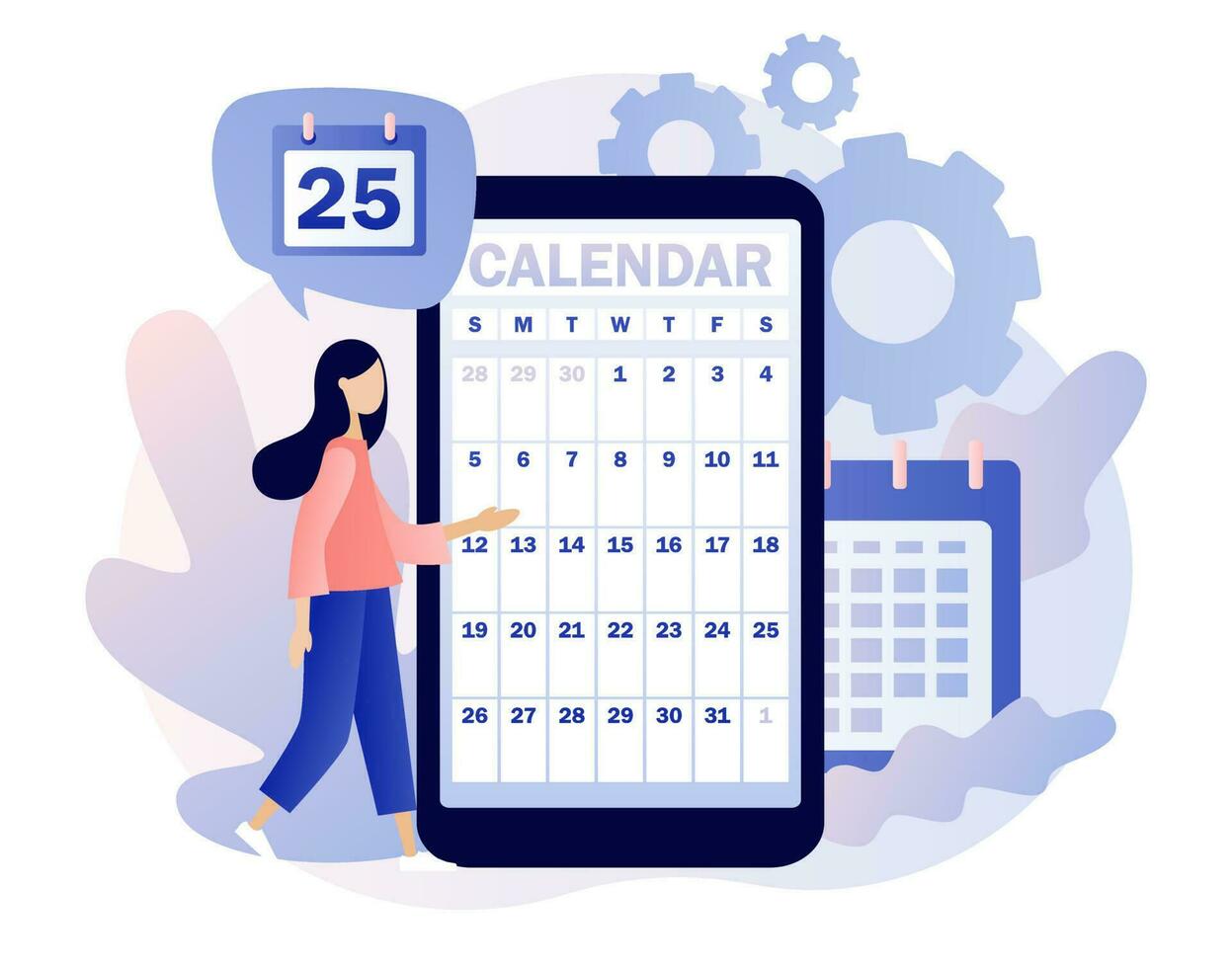 Calendar app. Schedule concept. Time management, business planning, timetable. Modern flat cartoon style. Vector illustration on white background