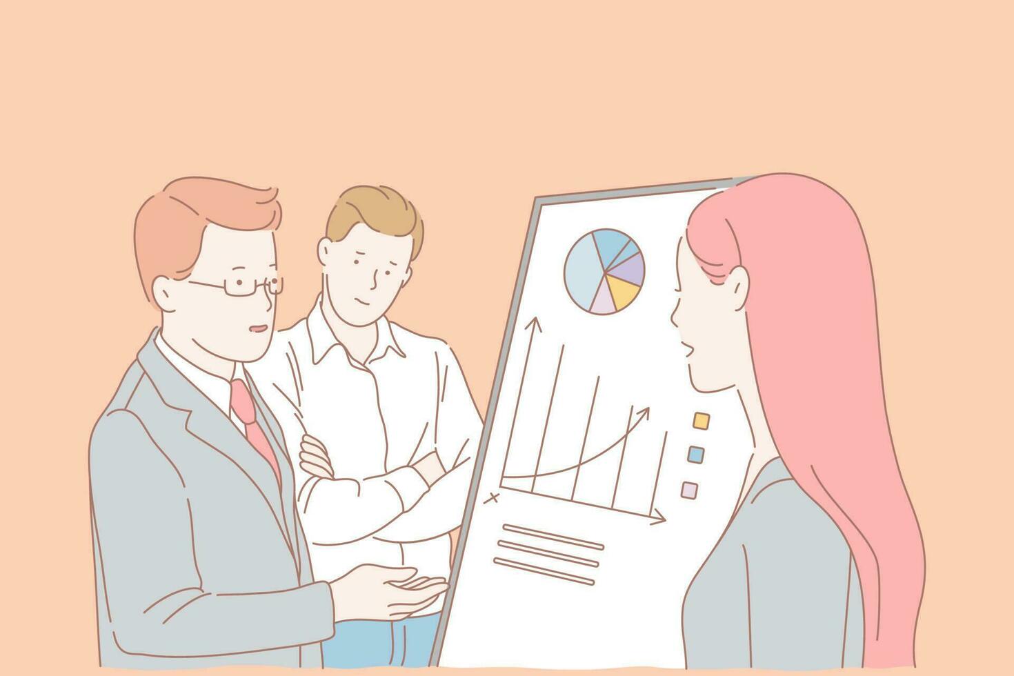 Analytics department meeting, company staff cooperation concept vector