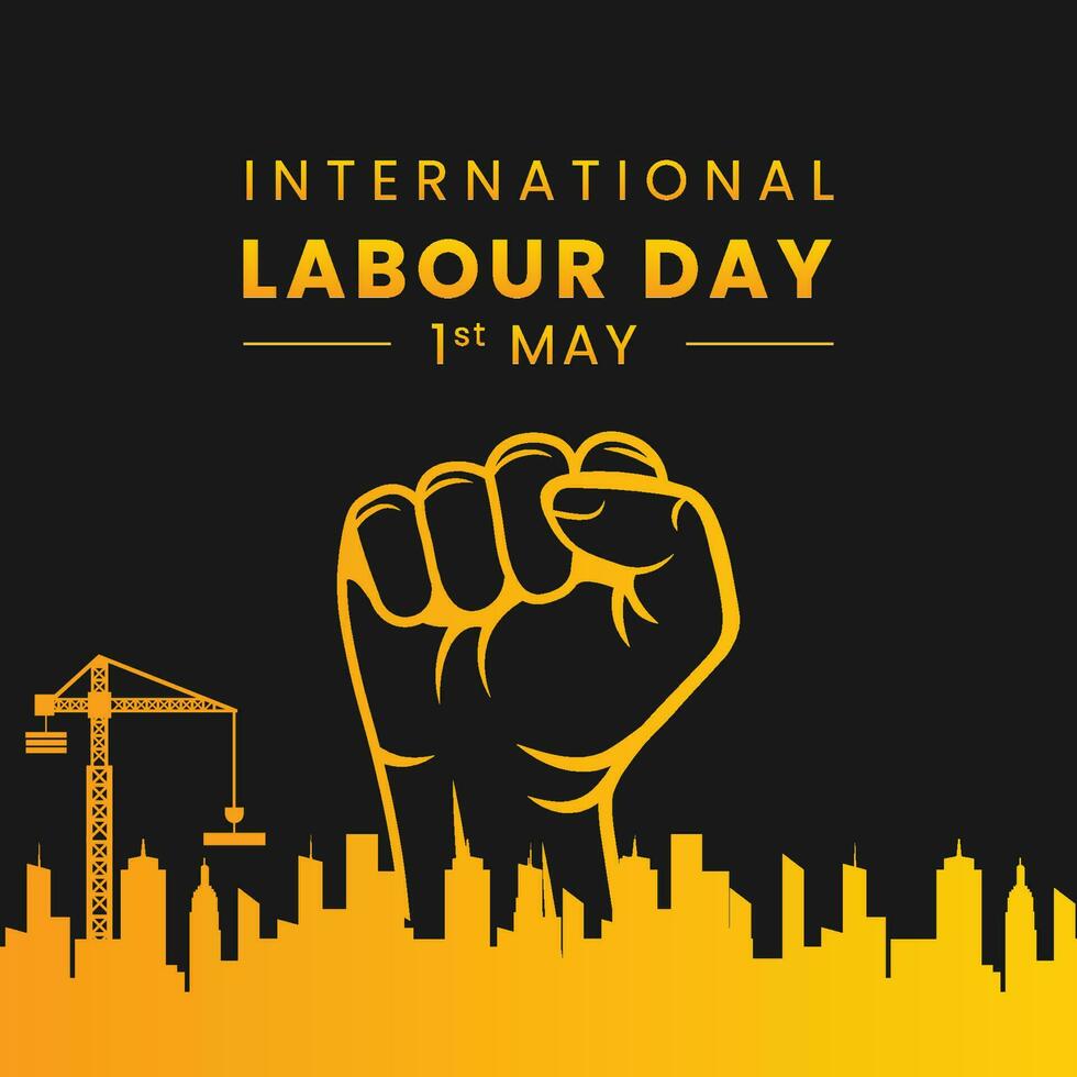 Simple Minimal International labour Day Poster with clenched hands Illustration and Bold Typography. vector