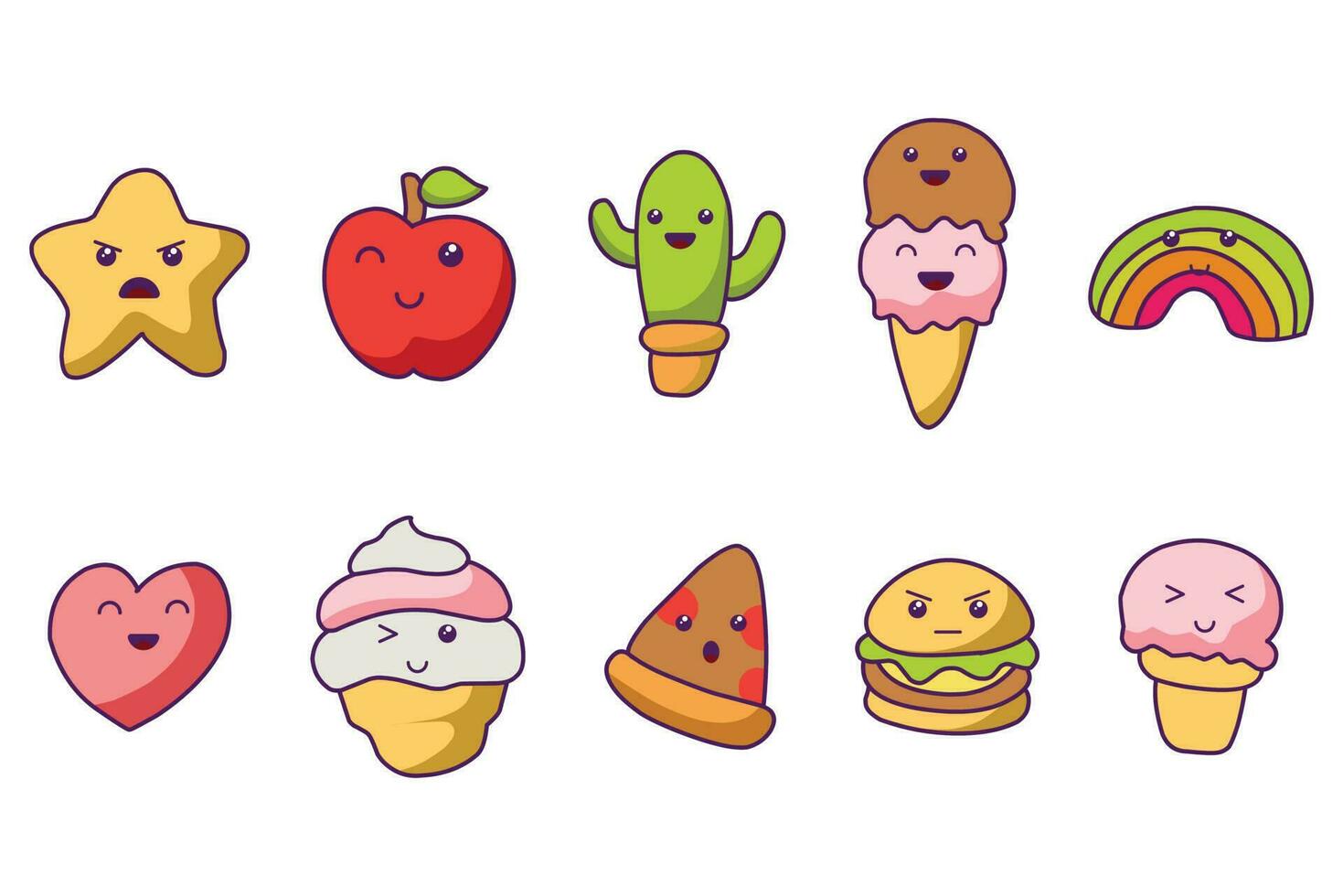 Cute Kawaii Icon Illustration Character Cartoon Vector Face Design background food japanese element sweet emoji graphic emoticon